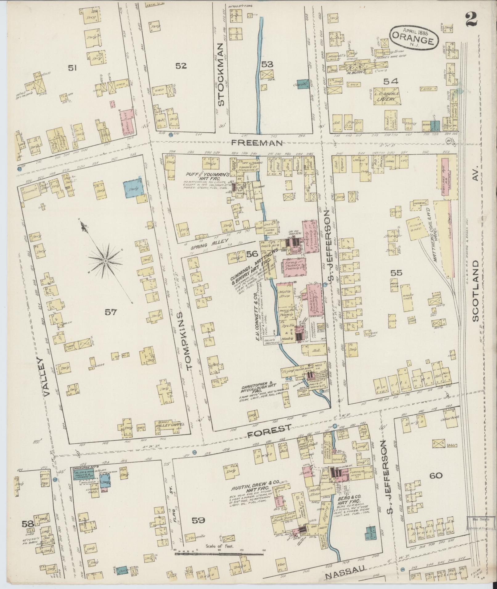 Sanborn Fire Insurance Map from Orange, Essex County, New Jersey (1885), Sheet #0002 - Historic Sanborn Fire Insurance Map Print, vintage old map wall art, antique decor, genealogy gift, New Jersey New Jersey map