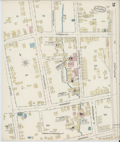 Sanborn Fire Insurance Map from Orange, Essex County, New Jersey (1885), Sheet #0002 - Historic Sanborn Fire Insurance Map Print, vintage old map wall art, antique decor, genealogy gift, New Jersey New Jersey map