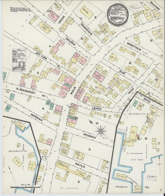 Sanborn Fire Insurance Map from Searsport, Waldo County, Maine (1890), Sheet #0001 - Historic Sanborn Fire Insurance Map Print, vintage old map wall art, antique decor, genealogy gift, Maine Maine map