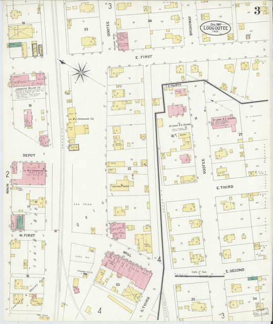 Sanborn Fire Insurance Map from Loogootee, Martin County, Indiana (1907), Sheet #0003 - Historic Sanborn Fire Insurance Map Print, vintage old map wall art, antique decor, genealogy gift, Indiana Indiana map