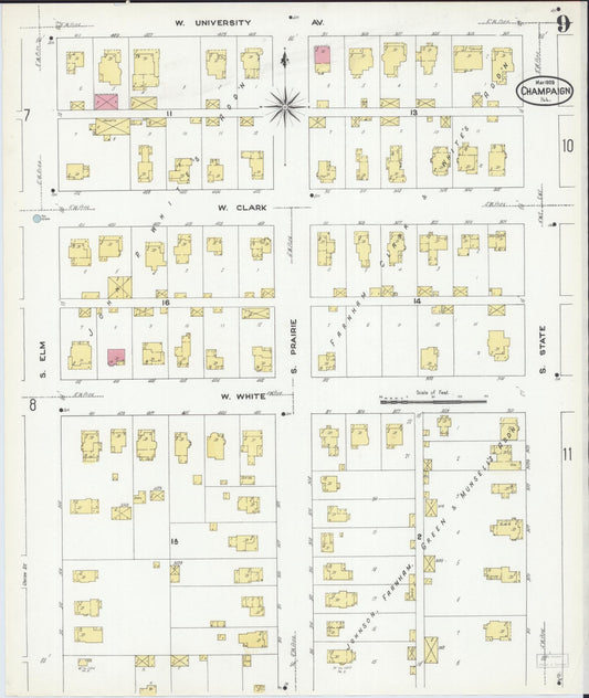 Sanborn Fire Insurance Map from Champaign, Champaign County, Illinois (1909), Sheet #0009 - Historic Sanborn Fire Insurance Map Print, vintage old map wall art, antique decor, genealogy gift, Illinois Illinois map