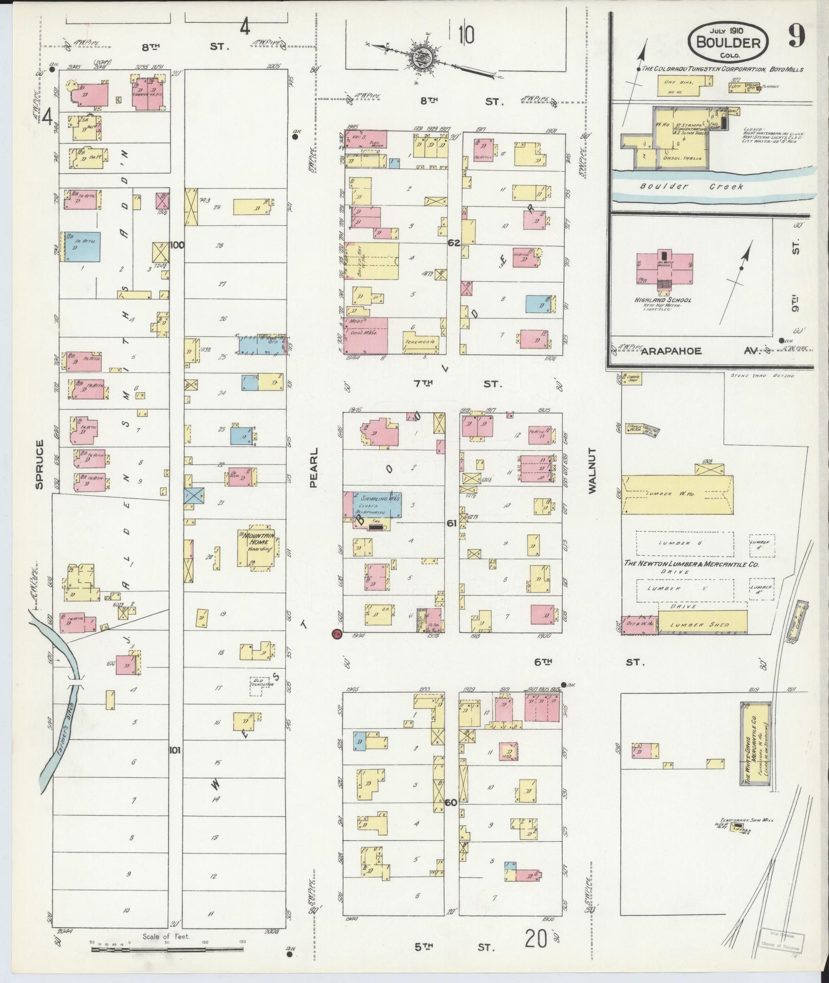 Sanborn Fire Insurance Map from Boulder, Boulder County, Colorado (1910), Sheet #0009 - Complete Map Set gallery image, historic Sanborn map, vintage wall art, Colorado Colorado