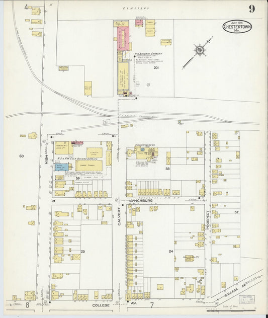 Sanborn Fire Insurance Map from Chestertown, Kent County, Maryland (1915), Sheet #0009 - Historic Sanborn Fire Insurance Map Print, vintage old map wall art, antique decor, genealogy gift, Maryland Maryland map