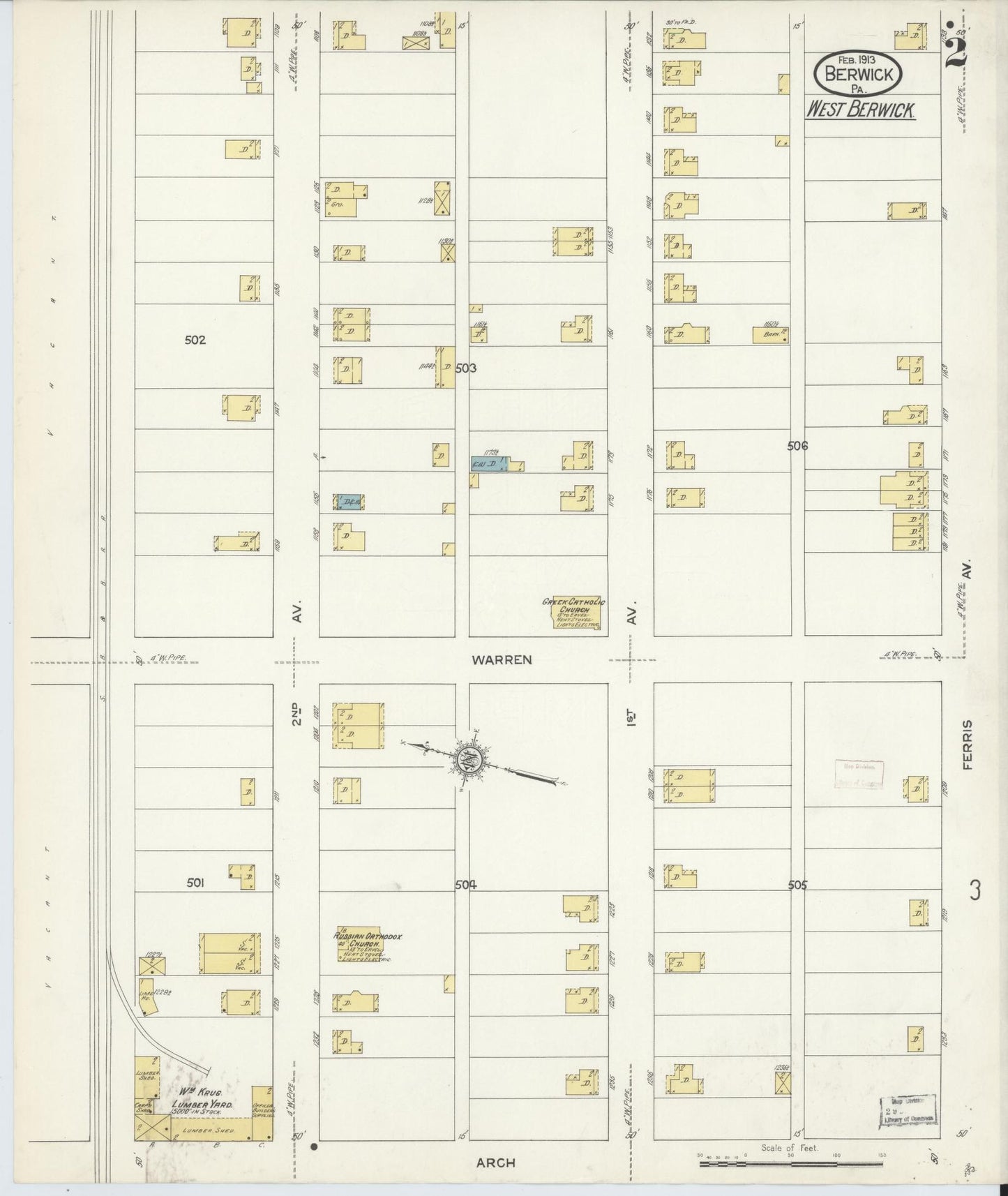 Sanborn Fire Insurance Map from Berwick, Columbia County, Pennsylvania (1913), Sheet #0002 - Historic Sanborn Fire Insurance Map Print, vintage old map wall art, antique decor, genealogy gift, Pennsylvania Pennsylvania map