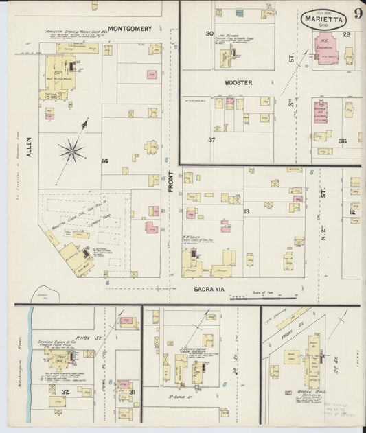 Sanborn Fire Insurance Map from Marietta, Washington County, Ohio (1890), Sheet #0009 - Historic Sanborn Fire Insurance Map Print, vintage old map wall art, antique decor, genealogy gift, Ohio Ohio map