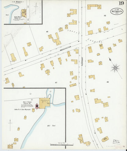 Sanborn Fire Insurance Map from Weymouth, Norfolk County, Massachusetts (1899), Sheet #0019 - Historic Sanborn Fire Insurance Map Print, vintage old map wall art, antique decor, genealogy gift, Massachusetts Massachusetts map