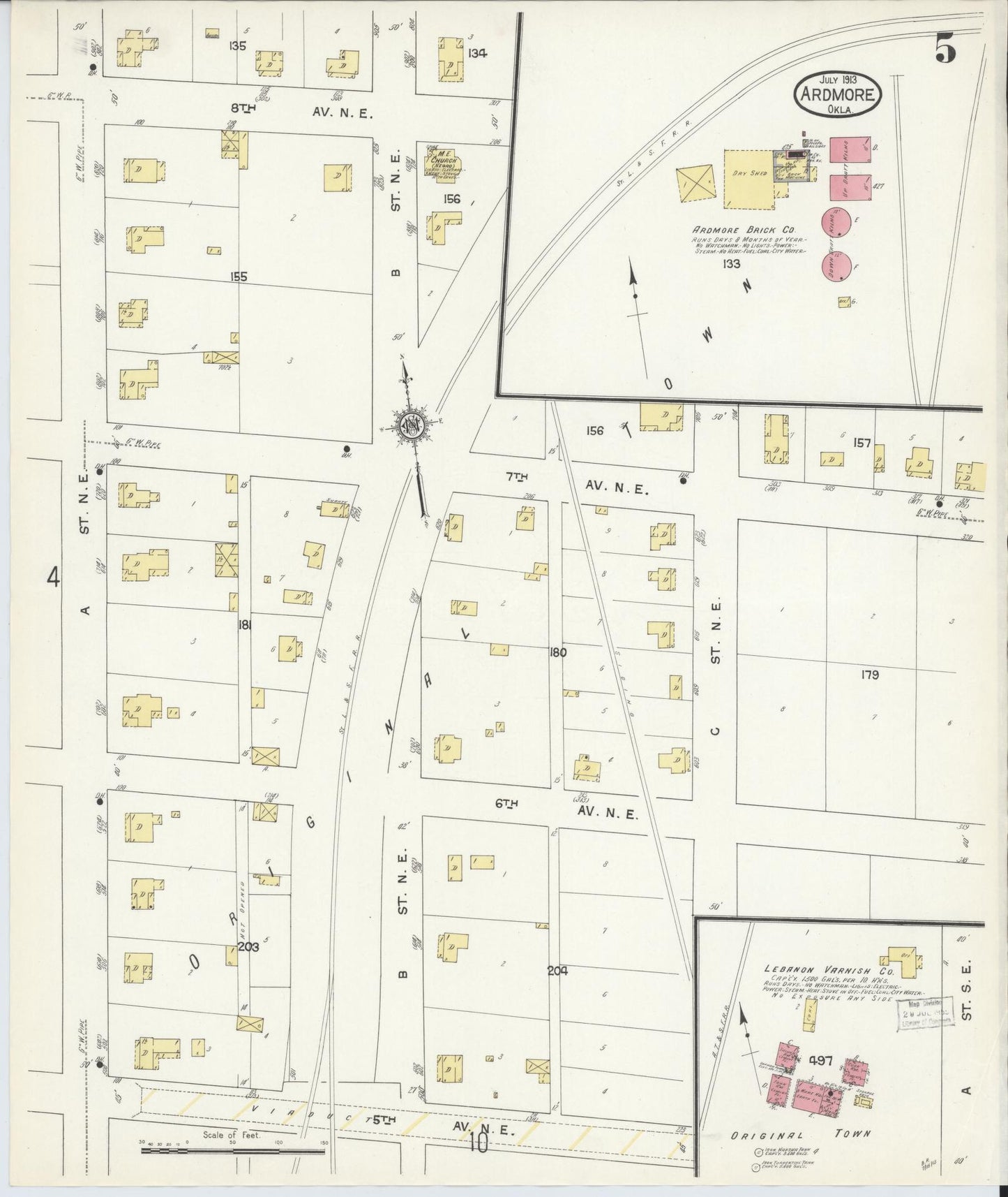 Sanborn Fire Insurance Map from Ardmore, Carter County, Oklahoma (1913), Sheet #0005 - Complete Map Set gallery image, historic Sanborn map, vintage wall art, Oklahoma Oklahoma