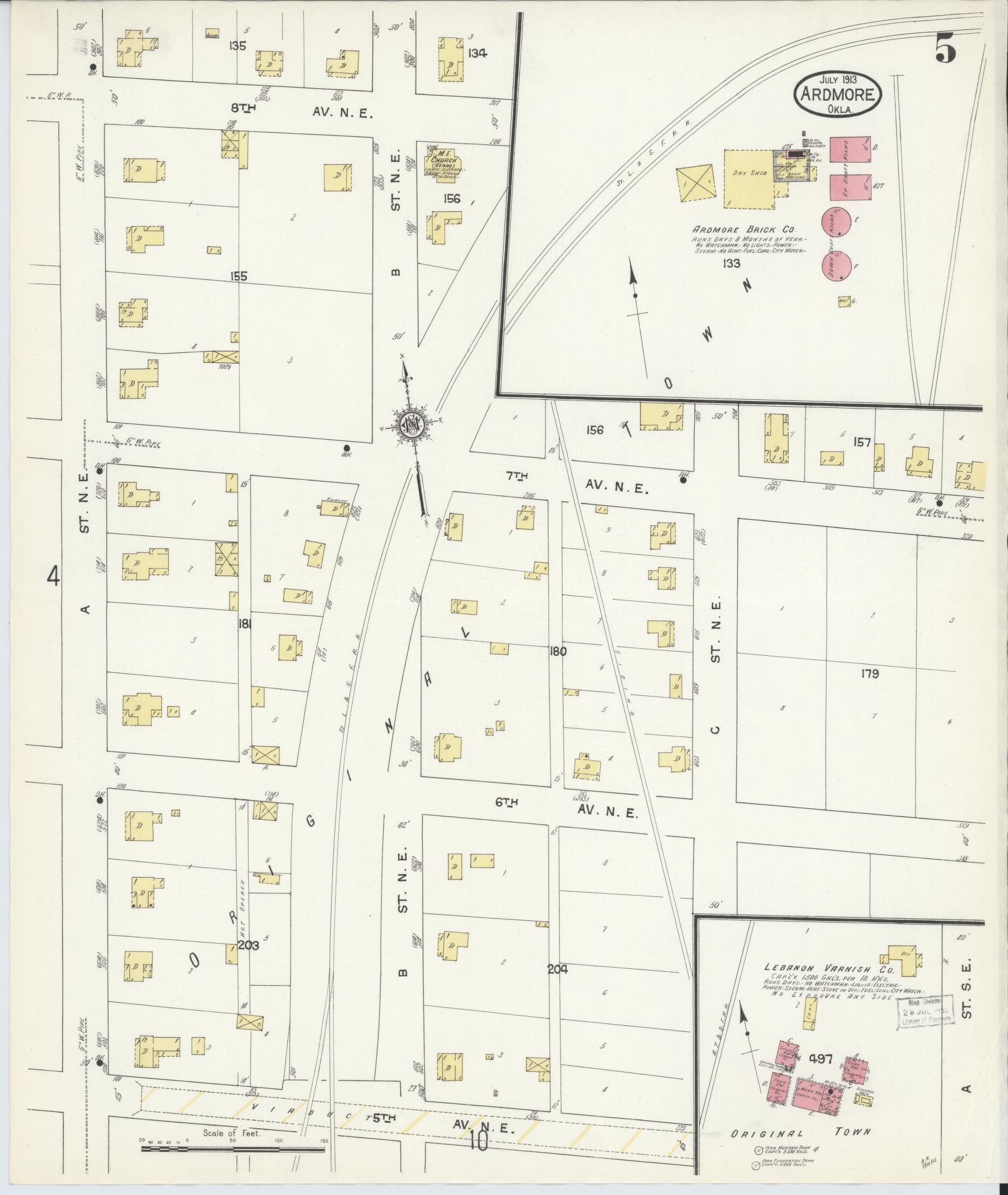 Sanborn Fire Insurance Map from Ardmore, Carter County, Oklahoma (1913), Sheet #0005 - Complete Map Set gallery image, historic Sanborn map, vintage wall art, Oklahoma Oklahoma