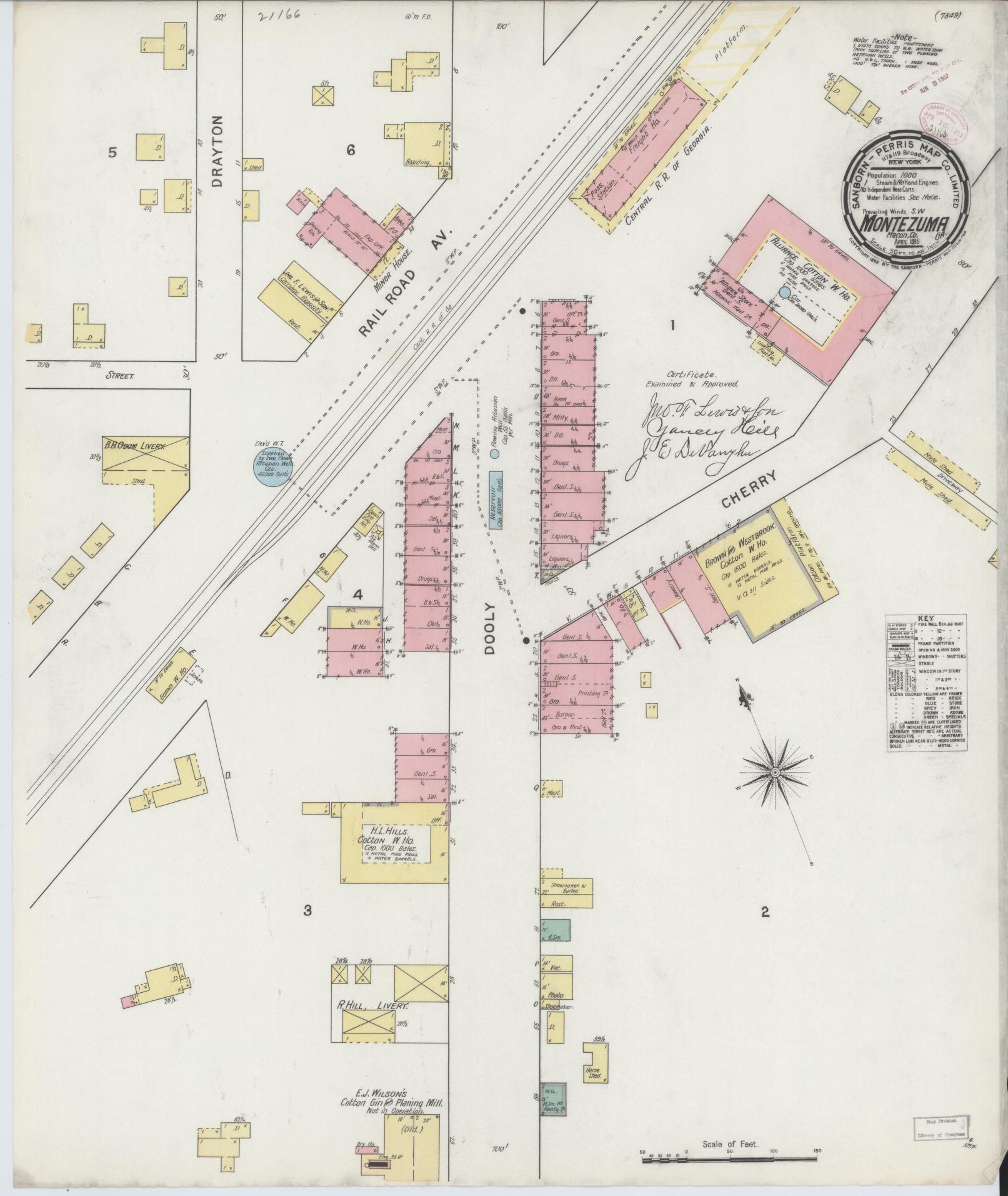 Sanborn Fire Insurance Map from Montezuma, Macon County, Georgia (1895), Sheet #0001 - Historic Sanborn Fire Insurance Map Print, vintage old map wall art, antique decor, genealogy gift, Georgia Georgia map