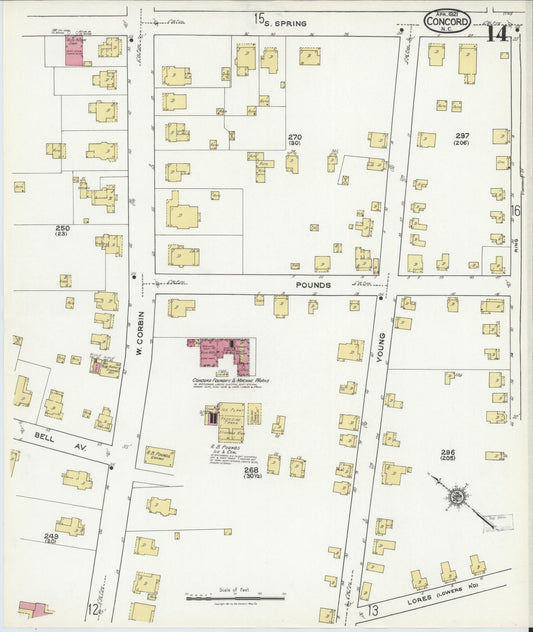 Sanborn Fire Insurance Map from Concord, Cabarrus County, North Carolina (1921), Sheet #0014 - Historic Sanborn Fire Insurance Map Print, vintage old map wall art, antique decor, genealogy gift, North Carolina North Carolina map