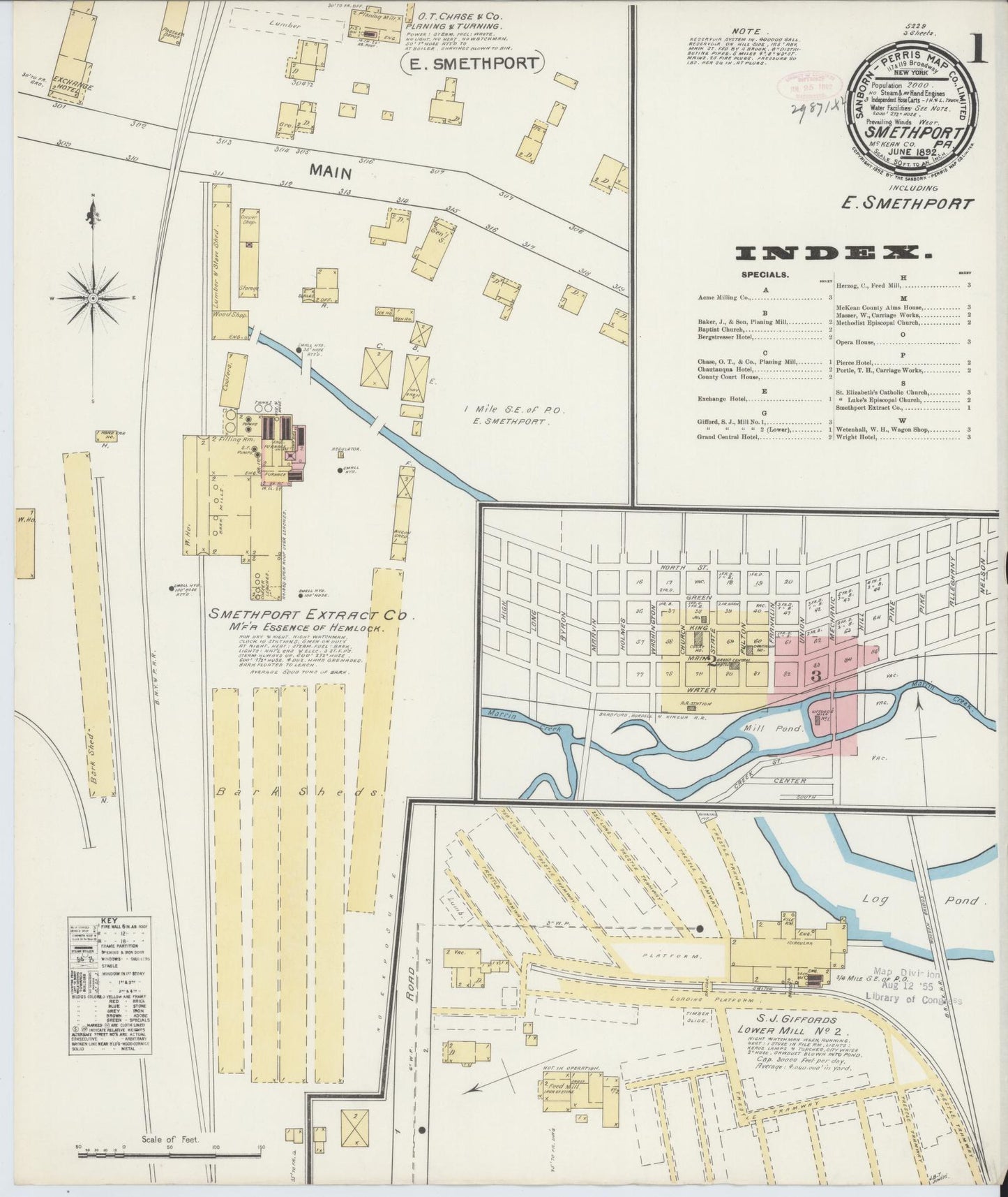 Sanborn Fire Insurance Map from Smethport, McKean County, Pennsylvania (1892), Sheet #0001 - Complete Map Set gallery image, historic Sanborn map, vintage wall art, Pennsylvania Pennsylvania