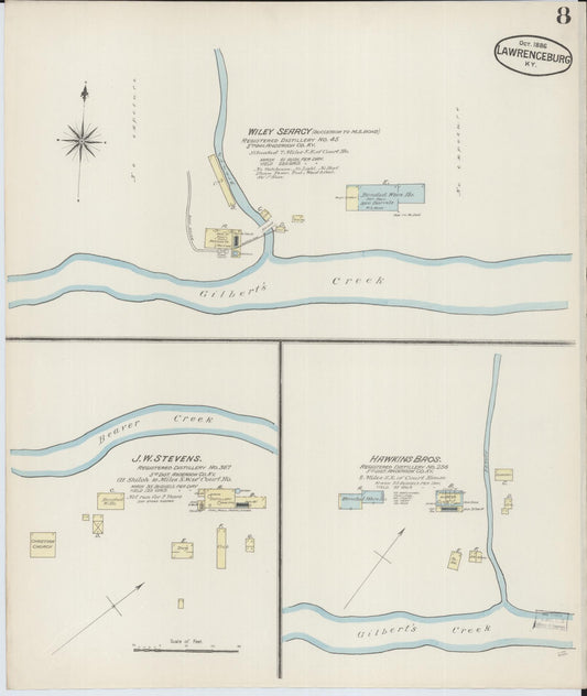 Sanborn Fire Insurance Map from Lawrenceburg, Anderson County, Kentucky (1886), Sheet #0008 - Historic Sanborn Fire Insurance Map Print, vintage old map wall art, antique decor, genealogy gift, Kentucky Kentucky map