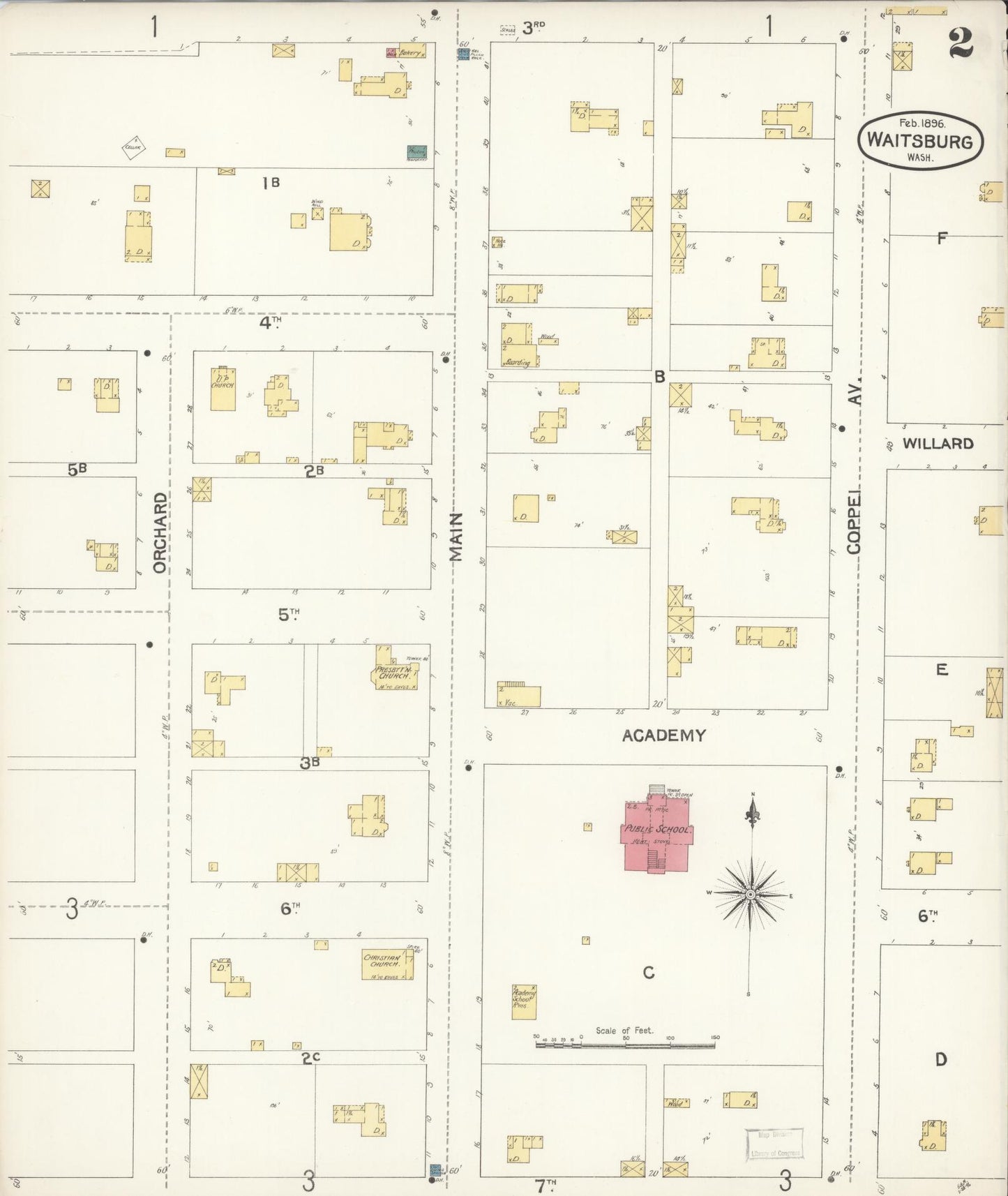 Sanborn Fire Insurance Map from Waitsburg, Walla Walla County, Washington (1896), Sheet #0002 - Complete Map Set gallery image, historic Sanborn map, vintage wall art, Washington Washington
