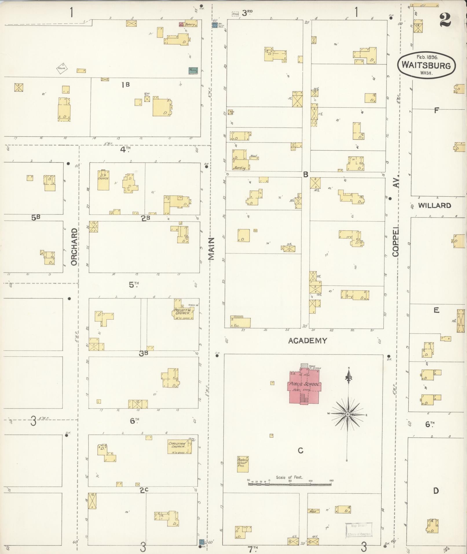 Sanborn Fire Insurance Map from Waitsburg, Walla Walla County, Washington (1896), Sheet #0002 - Complete Map Set gallery image, historic Sanborn map, vintage wall art, Washington Washington