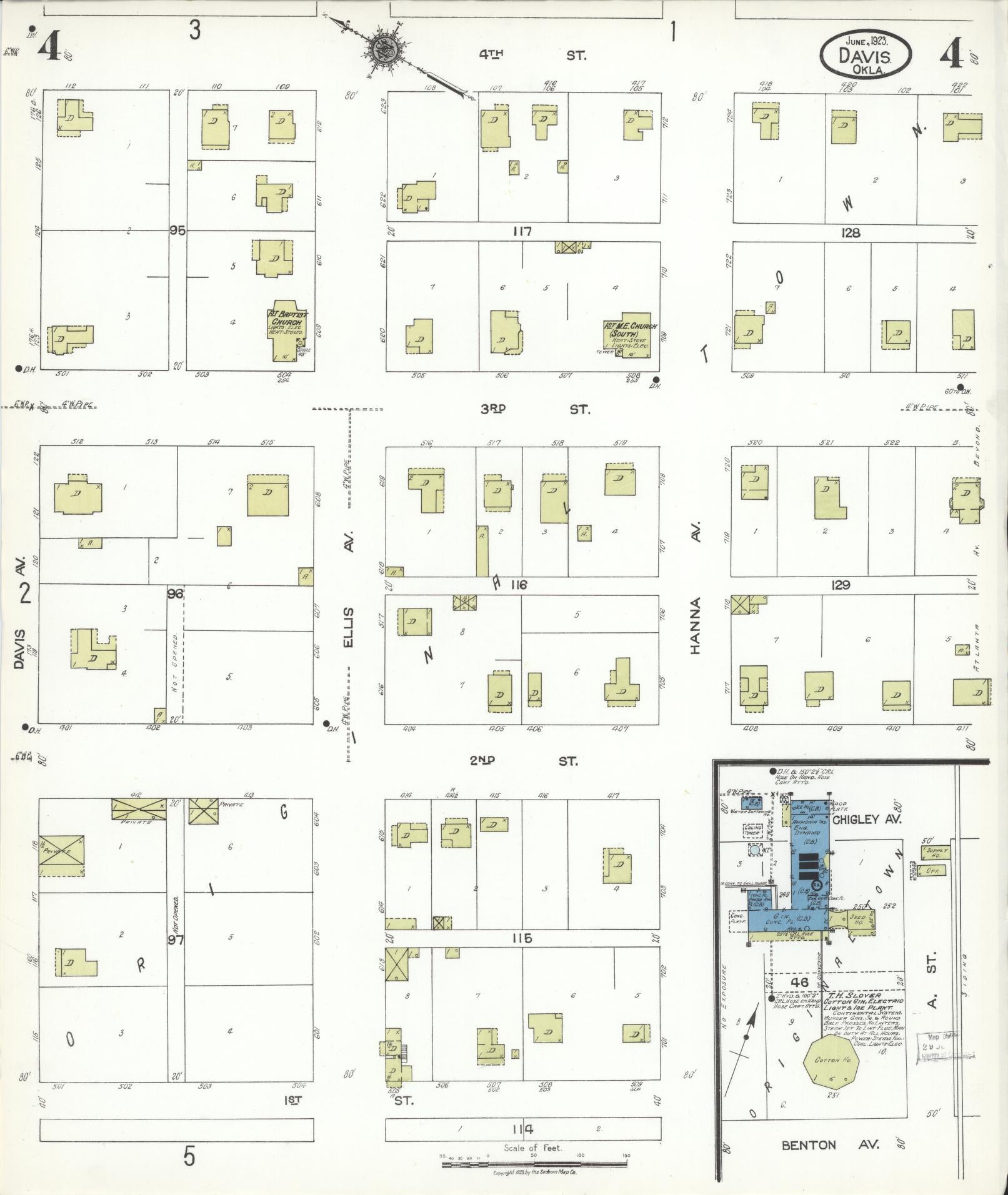 Sanborn Fire Insurance Map from Davis, Murray County, Oklahoma (1923), Sheet #0004 - Complete Map Set gallery image, historic Sanborn map, vintage wall art, Oklahoma Oklahoma