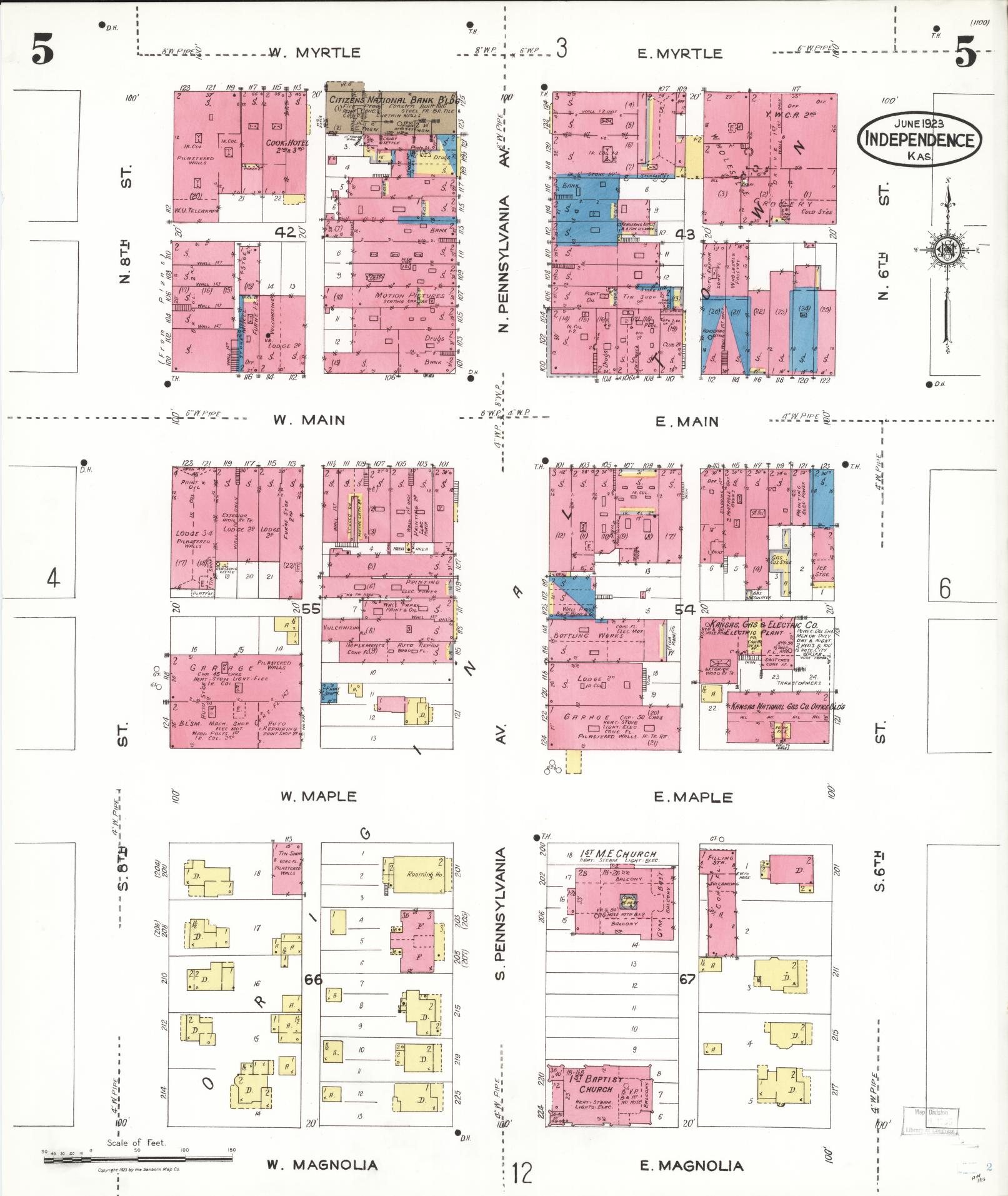 Sanborn Fire Insurance Map from Independence, Montgomery County, Kansas (1923), Sheet #0006 - Historic Sanborn Fire Insurance Map Print, vintage old map wall art, antique decor, genealogy gift, Kansas Kansas map