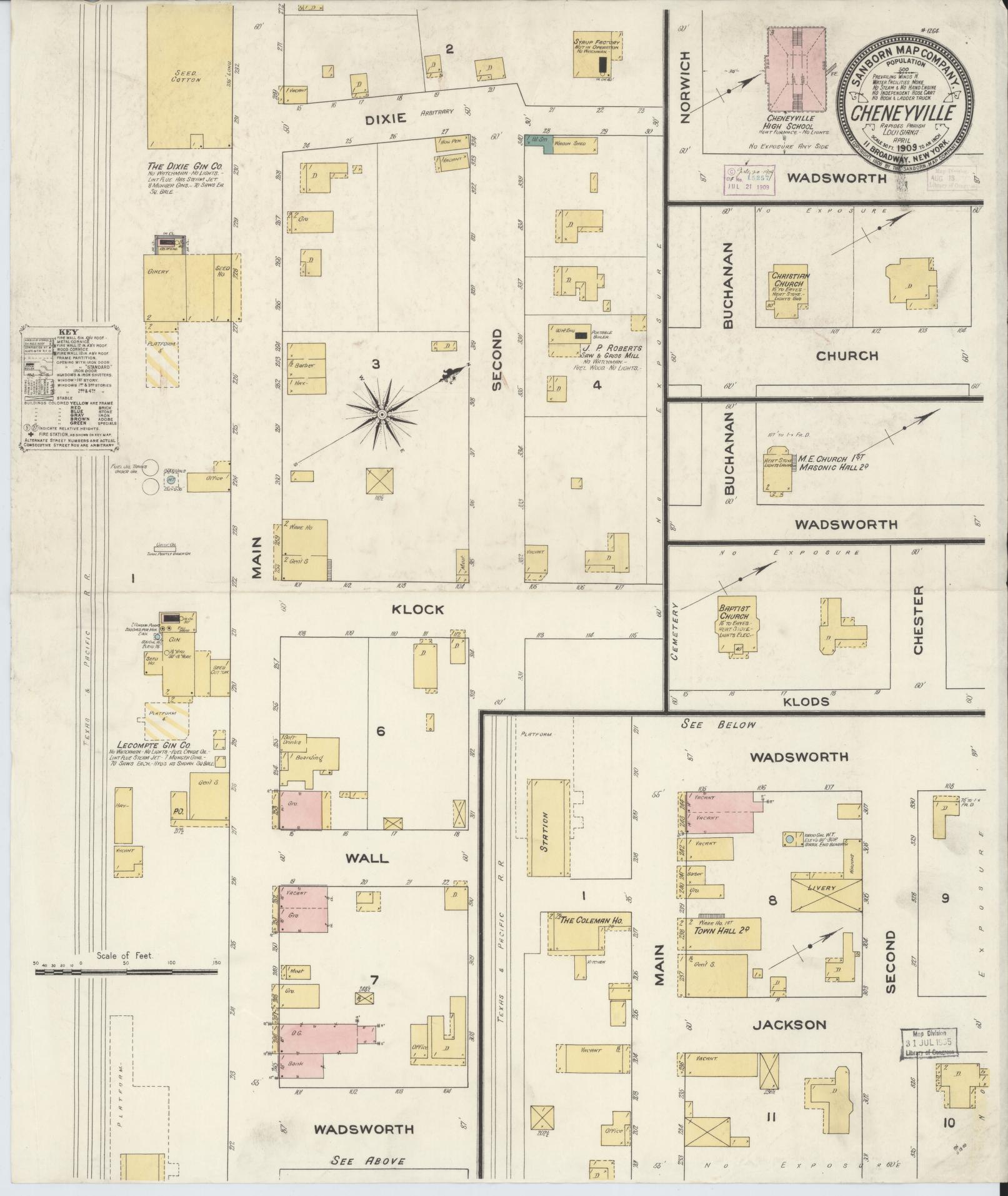 Sanborn Fire Insurance Map from Cheneyville, Rapides Parish, Louisiana (1909), Sheet #0001 - Historic Sanborn Fire Insurance Map Print, vintage old map wall art, antique decor, genealogy gift, Louisiana Louisiana map