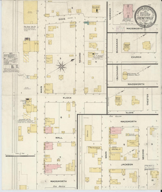 Sanborn Fire Insurance Map from Cheneyville, Rapides Parish, Louisiana (1909), Sheet #0001 - Historic Sanborn Fire Insurance Map Print, vintage old map wall art, antique decor, genealogy gift, Louisiana Louisiana map