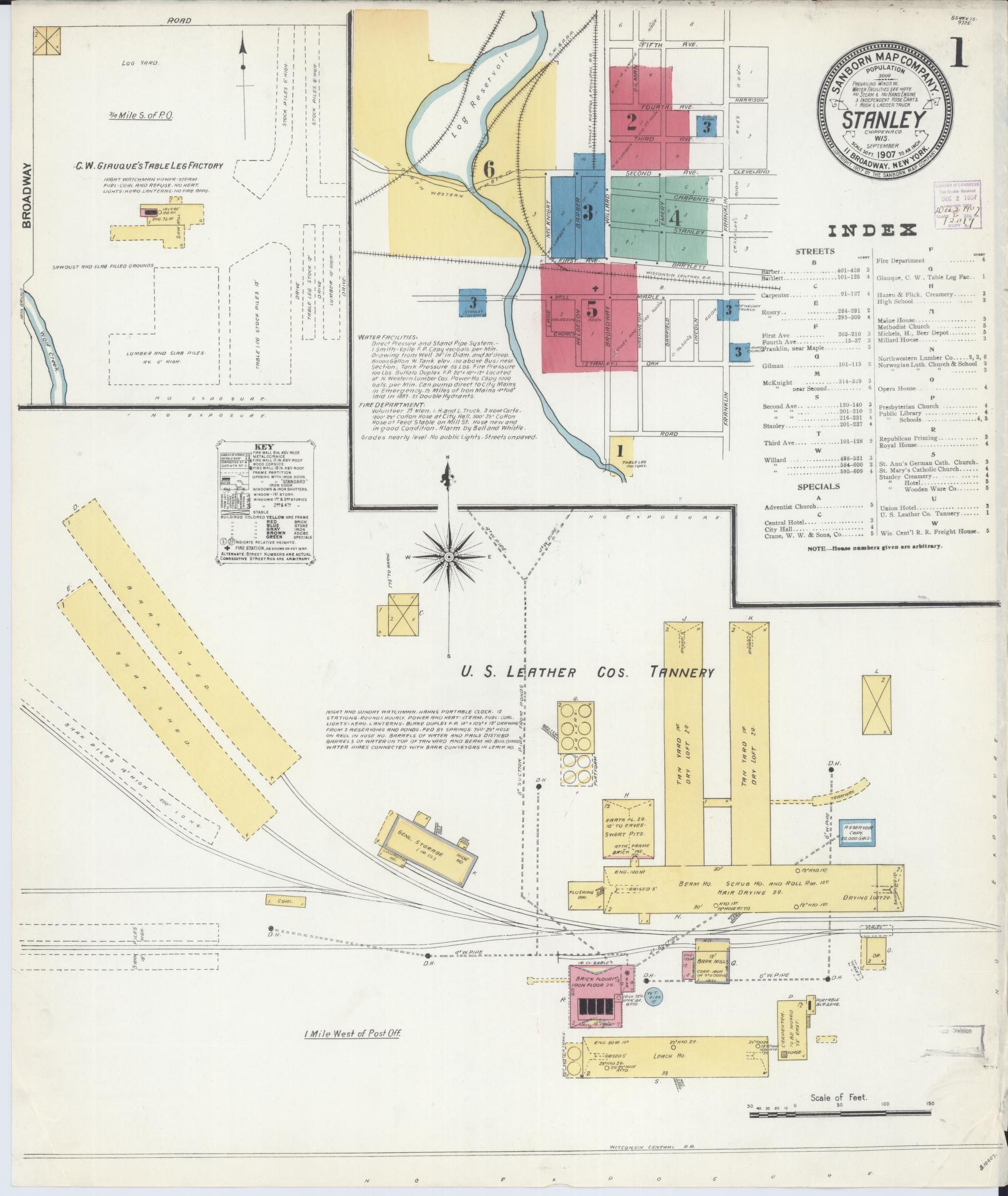 Sanborn Fire Insurance Map from Stanley, Chippewa County, Wisconsin (1907), Sheet #0001 - Historic Sanborn Fire Insurance Map Print, vintage old map wall art, antique decor, genealogy gift, Wisconsin Wisconsin map
