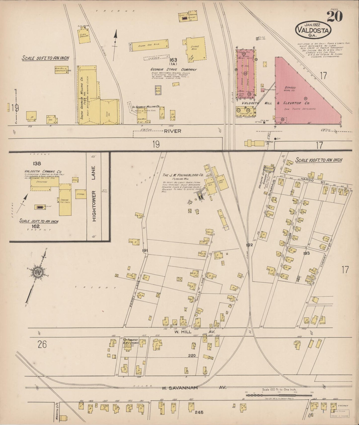 Sanborn Fire Insurance Map from Valdosta, Lowndes County, Georgia (1922), Sheet #0020 - Historic Sanborn Fire Insurance Map Print, vintage old map wall art, antique decor, genealogy gift, Georgia Georgia map
