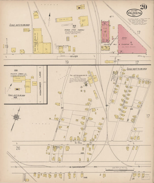 Sanborn Fire Insurance Map from Valdosta, Lowndes County, Georgia (1922), Sheet #0020 - Historic Sanborn Fire Insurance Map Print, vintage old map wall art, antique decor, genealogy gift, Georgia Georgia map