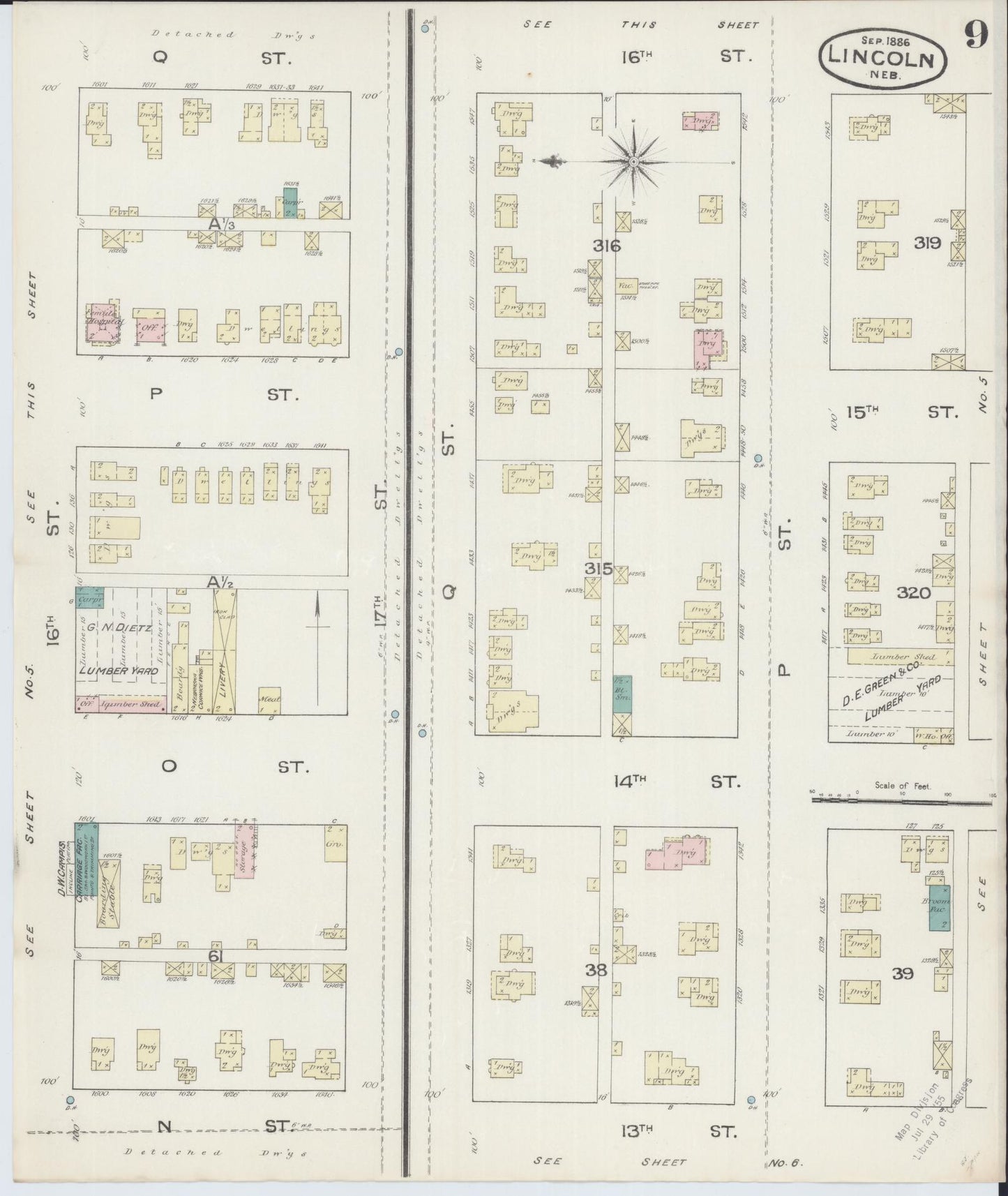 Sanborn Fire Insurance Map from Lincoln, Lancaster County, Nebraska (1886), Sheet #0009 - Historic Sanborn Fire Insurance Map Print, vintage old map wall art, antique decor, genealogy gift, Nebraska Nebraska map