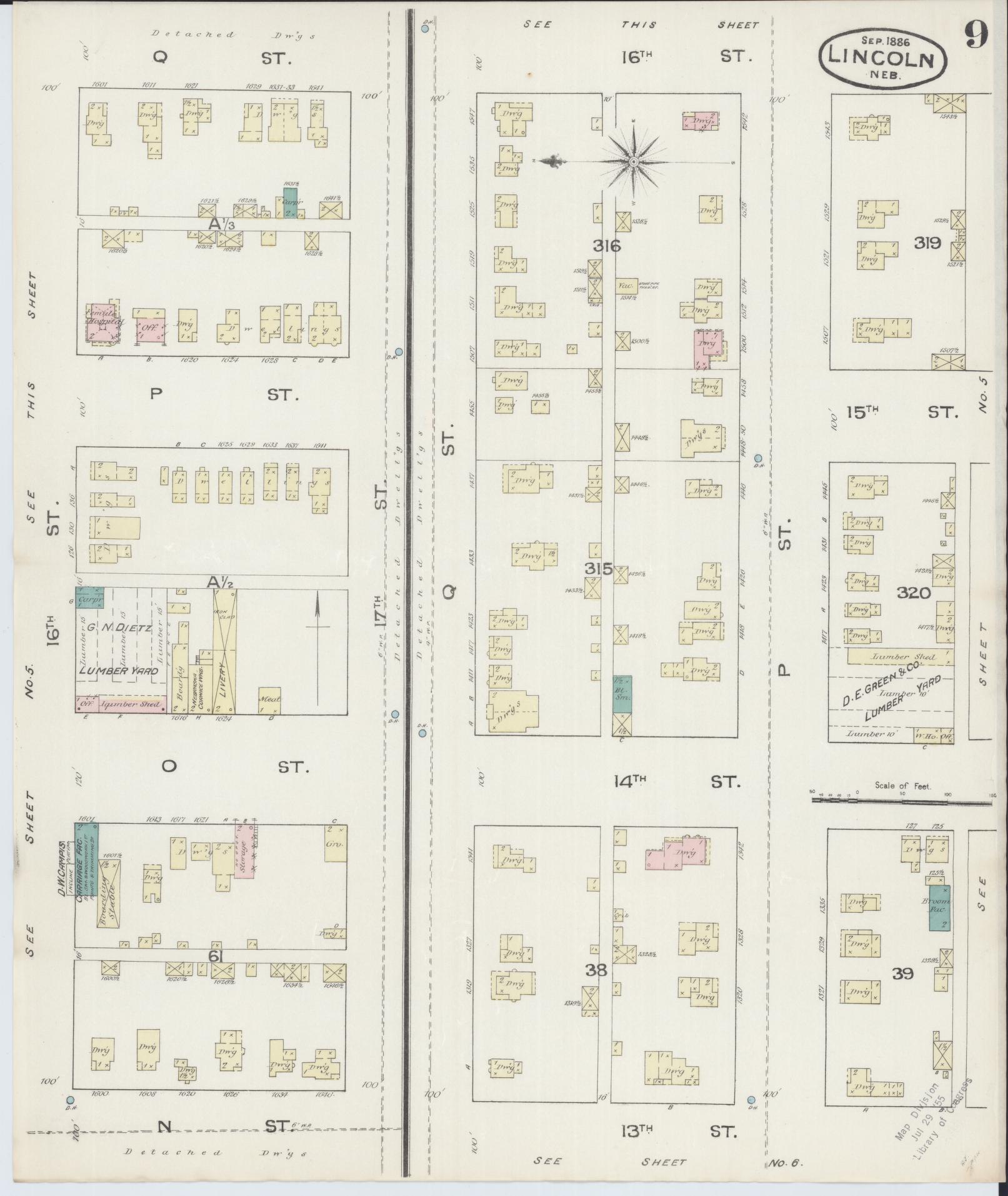 Sanborn Fire Insurance Map from Lincoln, Lancaster County, Nebraska (1886), Sheet #0009 - Historic Sanborn Fire Insurance Map Print, vintage old map wall art, antique decor, genealogy gift, Nebraska Nebraska map