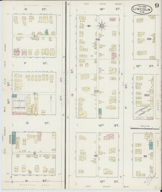 Sanborn Fire Insurance Map from Lincoln, Lancaster County, Nebraska (1886), Sheet #0009 - Historic Sanborn Fire Insurance Map Print, vintage old map wall art, antique decor, genealogy gift, Nebraska Nebraska map