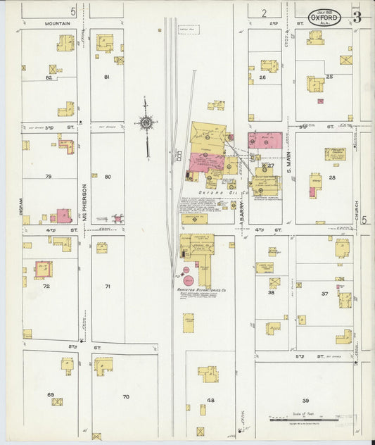 Sanborn Fire Insurance Map from Oxford, Calhoun County, Alabama (1921), Sheet #0003 - Historic Sanborn Fire Insurance Map Print, vintage old map wall art, antique decor, genealogy gift, Alabama Alabama map