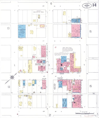 Sanborn Fire Insurance Map from Nampa, Canyon County, Idaho (1921), Sheet #0014 - Complete Map Set gallery image, historic Sanborn map, vintage wall art, Idaho Idaho