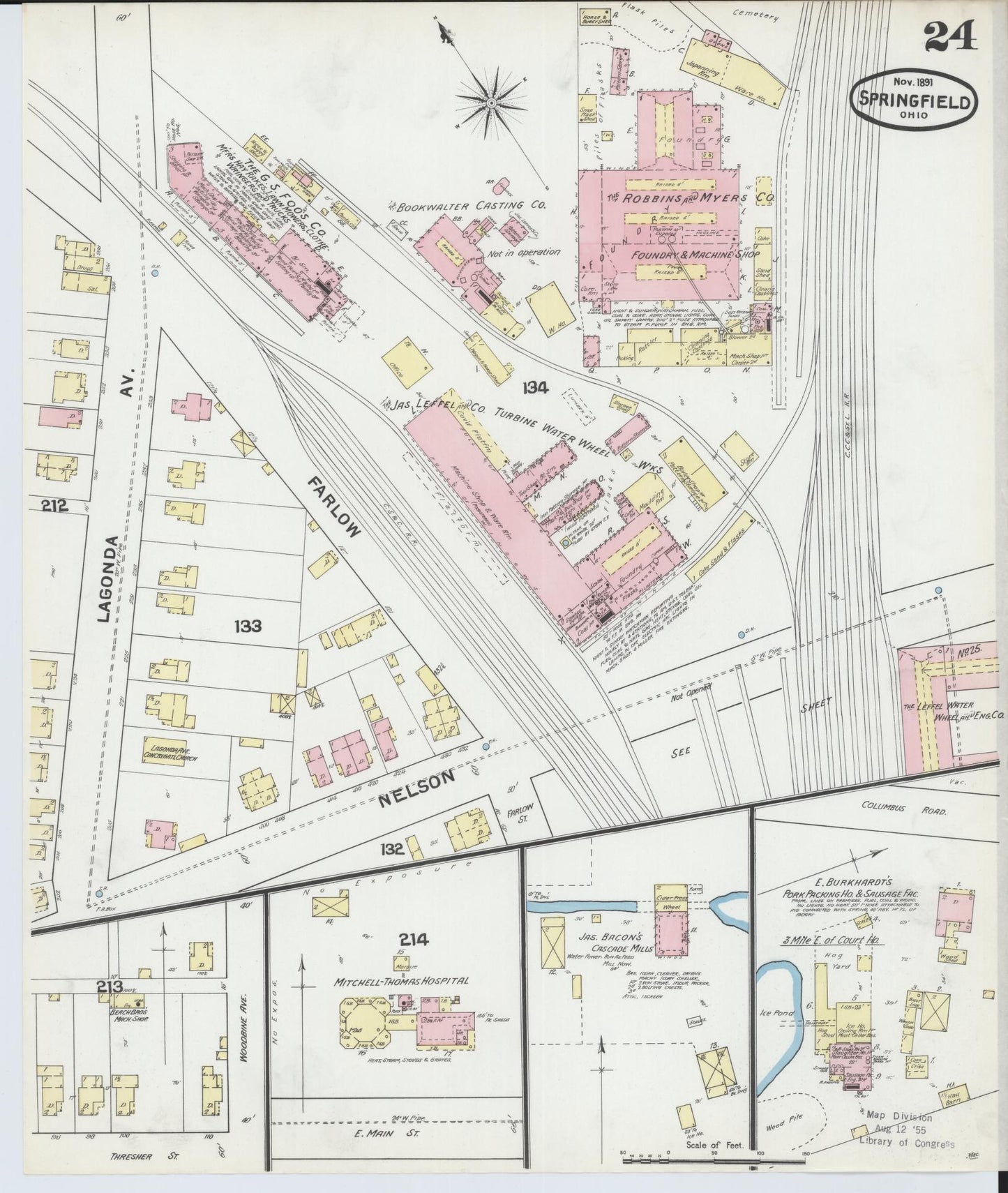 Sanborn Fire Insurance Map from Springfield, Clark County, Ohio (1891), Sheet #0024 - Complete Map Set gallery image, historic Sanborn map, vintage wall art, Ohio Ohio