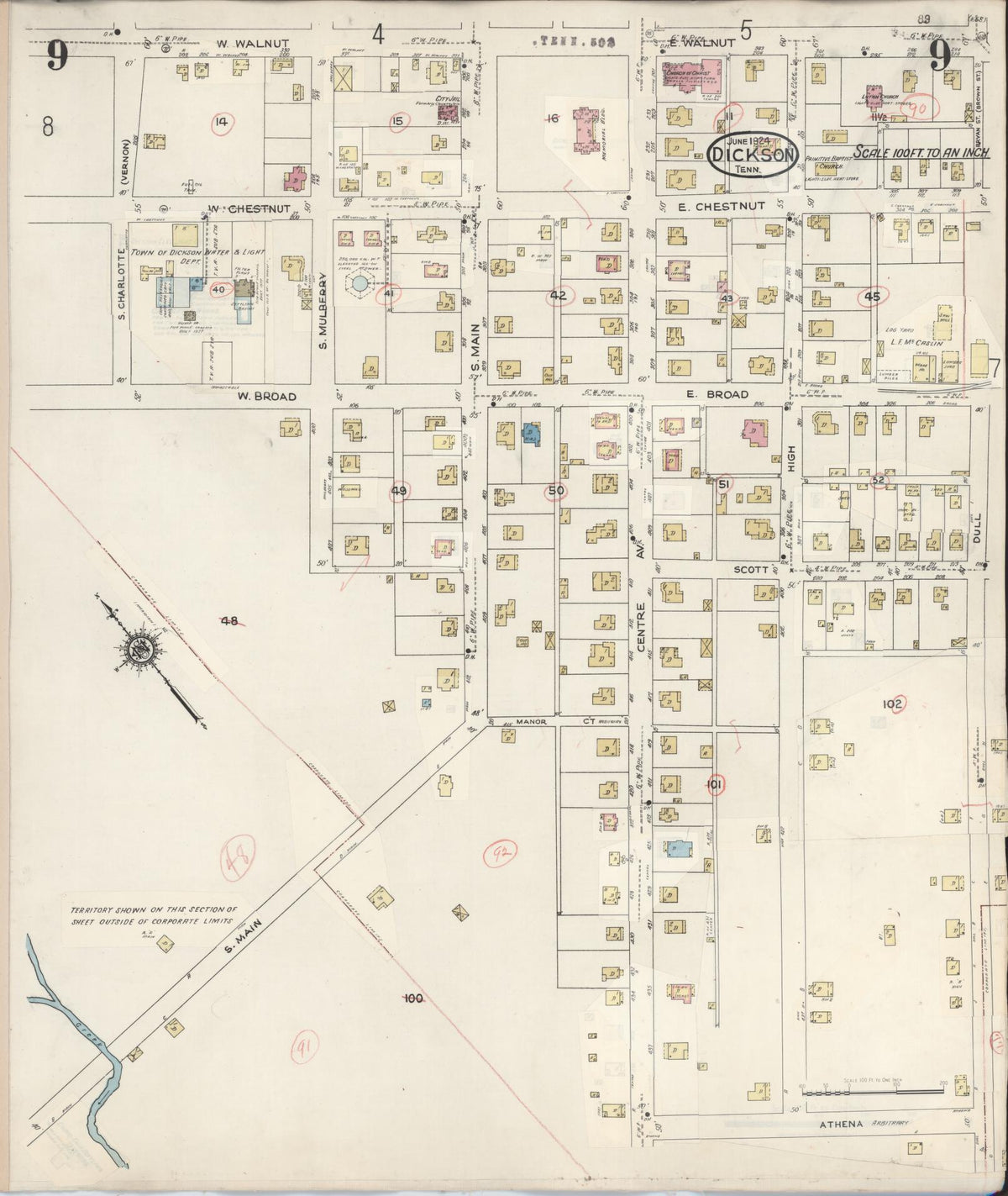 Sanborn Fire Insurance Map from Dickson, Dickson County, Tennessee (1941), Sheet #0009 - Historic Sanborn Fire Insurance Map Print, vintage old map wall art, antique decor, genealogy gift, Tennessee Tennessee map