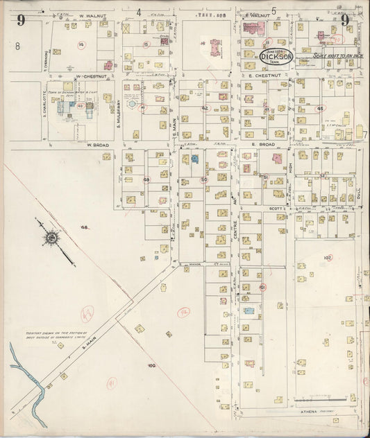 Sanborn Fire Insurance Map from Dickson, Dickson County, Tennessee (1941), Sheet #0009 - Historic Sanborn Fire Insurance Map Print, vintage old map wall art, antique decor, genealogy gift, Tennessee Tennessee map