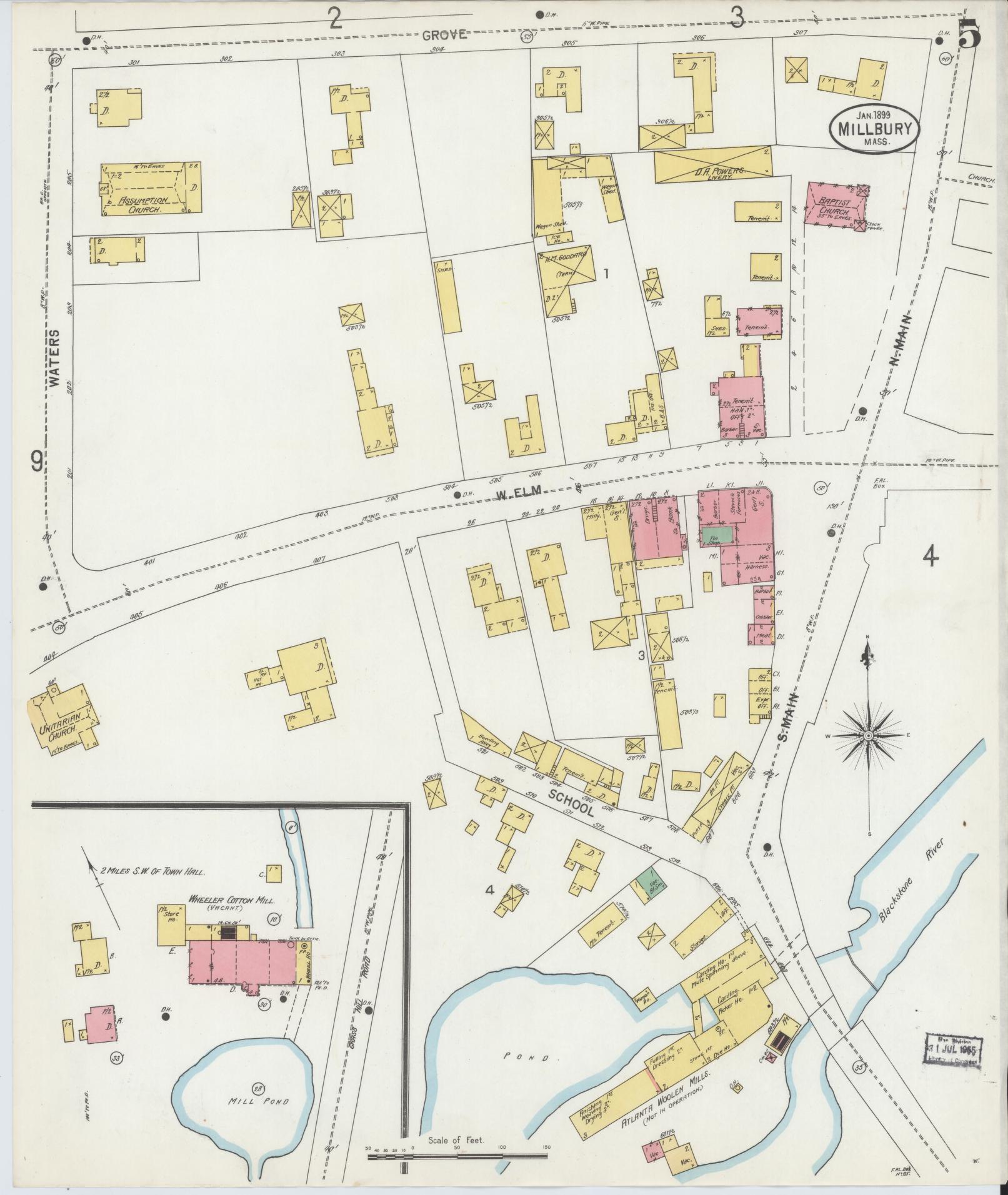 Sanborn Fire Insurance Map from Millbury, Worcester County, Massachusetts (1899), Sheet #0005 - Complete Map Set gallery image, historic Sanborn map, vintage wall art, Massachusetts Massachusetts