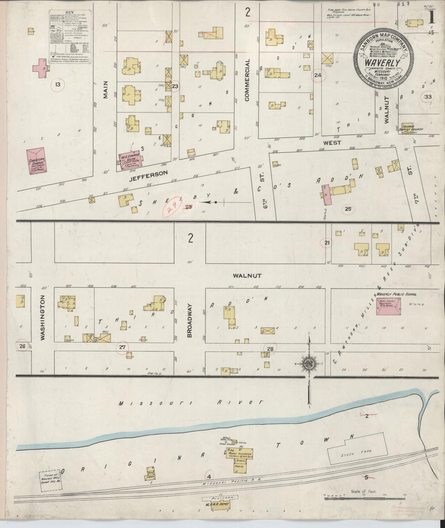 Sanborn Fire Insurance Map from Waverly, Lafayette County, Missouri (1910), Sheet #0001 - Complete Map Set gallery image, historic Sanborn map, vintage wall art, Missouri Missouri