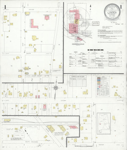 Sanborn Fire Insurance Map from Linden, Marengo County, Alabama (1933), Sheet #0001 - Complete Map Set gallery image, historic Sanborn map, vintage wall art, Alabama Alabama