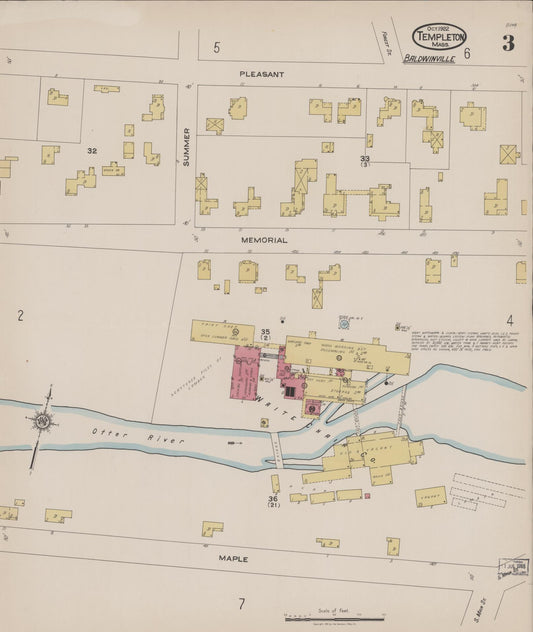 Sanborn Fire Insurance Map from Templeton, Worcester County, Massachusetts (1922), Sheet #0003 - Historic Sanborn Fire Insurance Map Print, vintage old map wall art, antique decor, genealogy gift, Massachusetts Massachusetts map