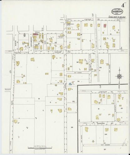 Sanborn Fire Insurance Map from Hamburg, Ashley County, Arkansas (1921), Sheet #0004 - Complete Map Set gallery image, historic Sanborn map, vintage wall art, Arkansas Arkansas