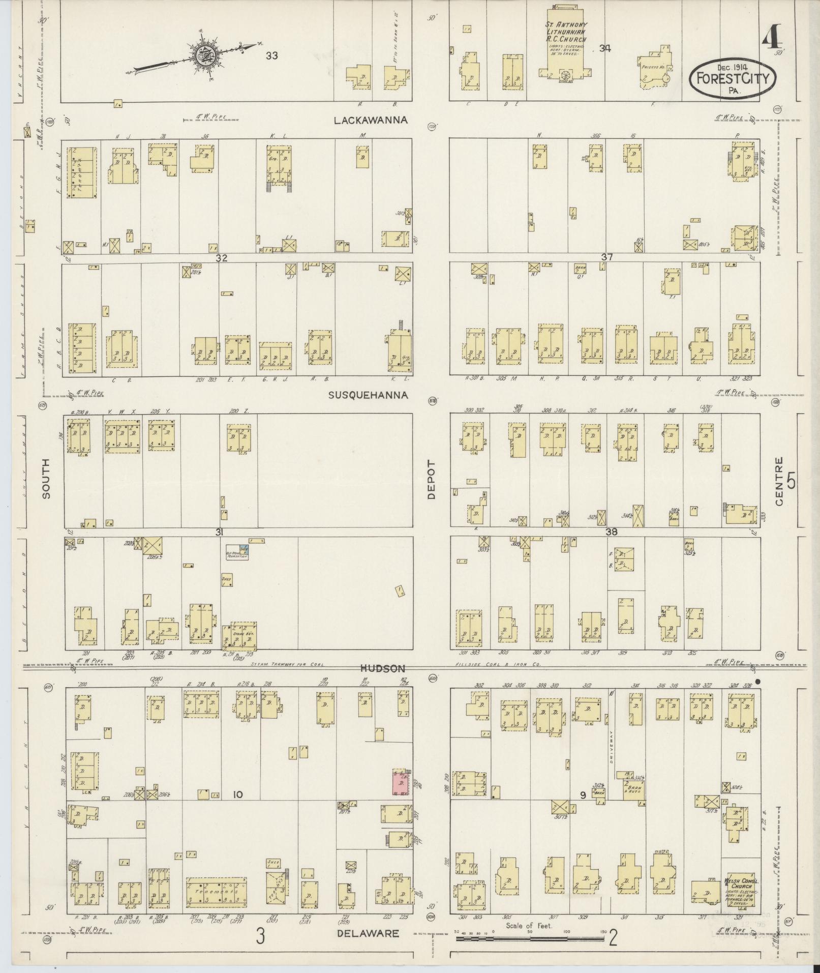 Sanborn Fire Insurance Map from Forest City, Susquehanna County, Pennsylvania (1914), Sheet #0004 - Historic Sanborn Fire Insurance Map Print, vintage old map wall art, antique decor, genealogy gift, Pennsylvania Pennsylvania map