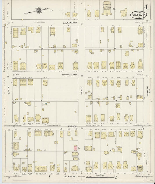 Sanborn Fire Insurance Map from Forest City, Susquehanna County, Pennsylvania (1914), Sheet #0004 - Historic Sanborn Fire Insurance Map Print, vintage old map wall art, antique decor, genealogy gift, Pennsylvania Pennsylvania map