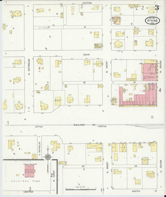 Sanborn Fire Insurance Map from Atkins, Pope County, Arkansas (1913), Sheet #0003 - Historic Sanborn Fire Insurance Map Print, vintage old map wall art, antique decor, genealogy gift, Arkansas Arkansas map