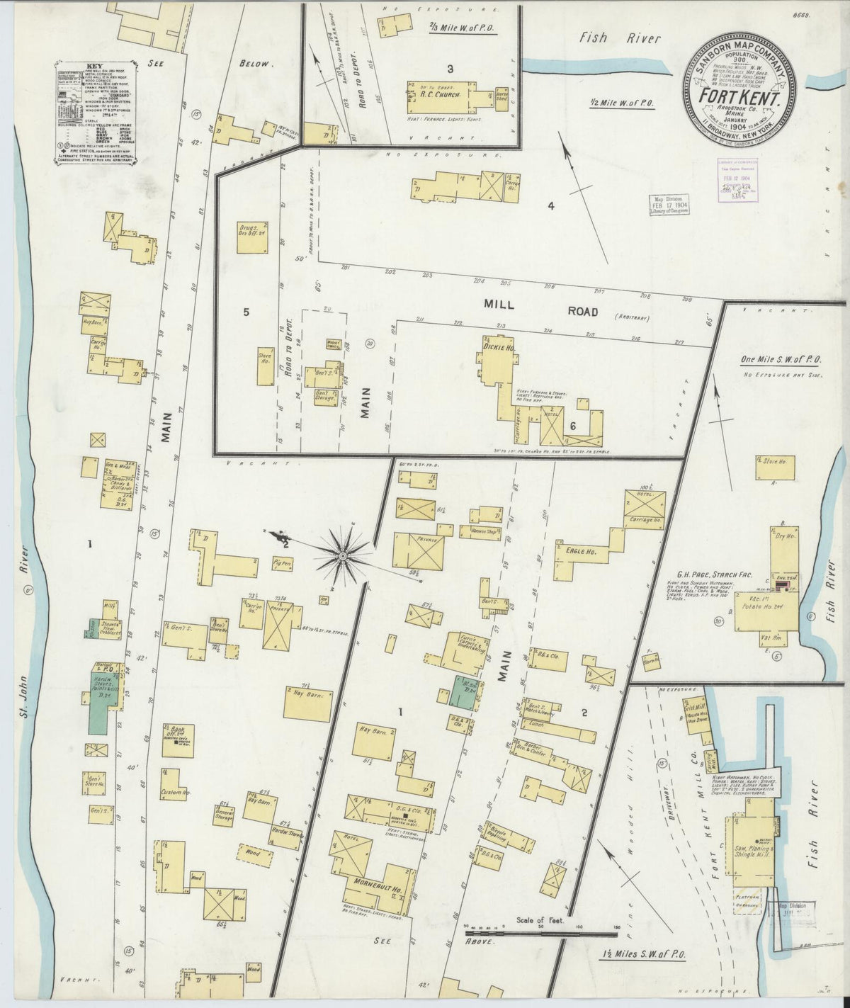 Sanborn Fire Insurance Map from Fort Kent, Aroostook County, Maine (1904), Sheet #0001 - Historic Sanborn Fire Insurance Map Print, vintage old map wall art, antique decor, genealogy gift, Maine Maine map