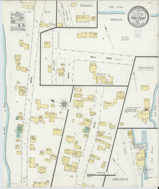 Sanborn Fire Insurance Map from Fort Kent, Aroostook County, Maine (1904), Sheet #0001 - Historic Sanborn Fire Insurance Map Print, vintage old map wall art, antique decor, genealogy gift, Maine Maine map