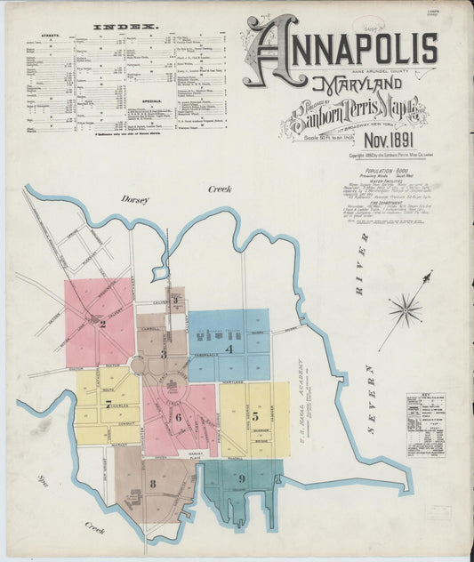Sanborn Fire Insurance Map from Annapolis, Anne Arundel County, Maryland (1891), Sheet #0001 - Complete Map Set gallery image, historic Sanborn map, vintage wall art, Maryland Maryland