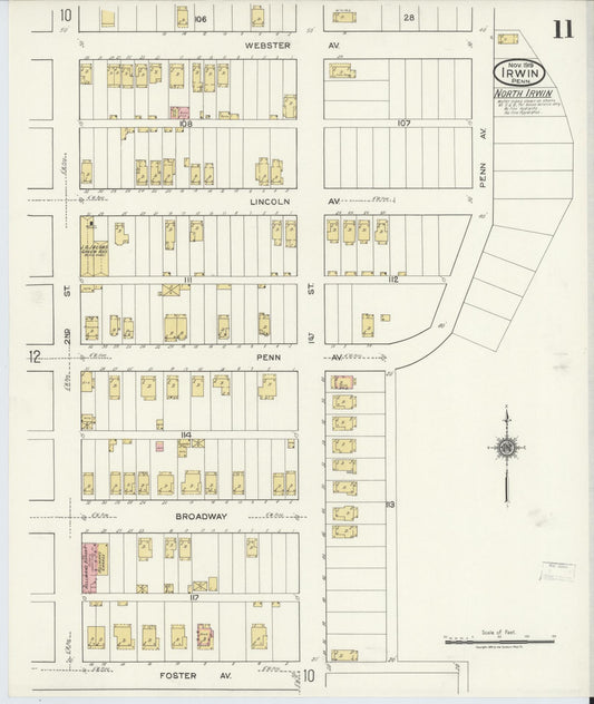 Sanborn Fire Insurance Map from Irwin, Westmoreland County, Pennsylvania (1919), Sheet #0011 - Historic Sanborn Fire Insurance Map Print, vintage old map wall art, antique decor, genealogy gift, Pennsylvania Pennsylvania map