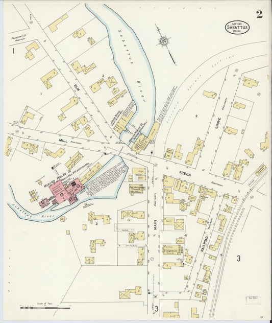 Sanborn Fire Insurance Map from Sabattus, Androscoggin County, Maine (1911), Sheet #0002 - Historic Sanborn Fire Insurance Map Print, vintage old map wall art, antique decor, genealogy gift, Maine Maine map