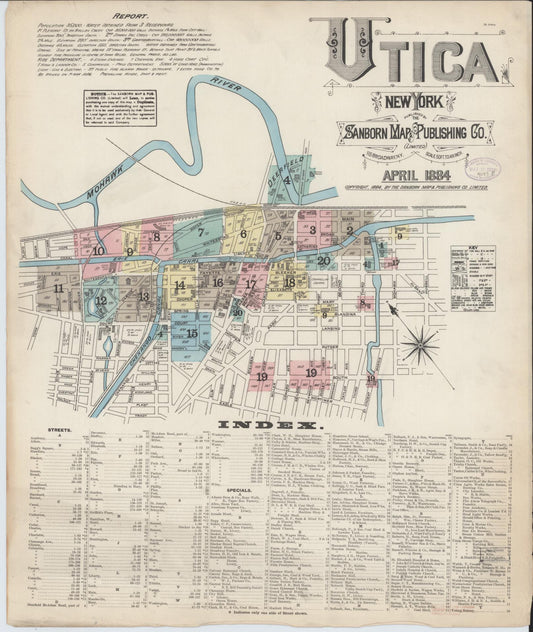 Sanborn Fire Insurance Map from Utica, Oneida County, New York (1884), Sheet #0001 - Complete Map Set gallery image, historic Sanborn map, vintage wall art, New York New York