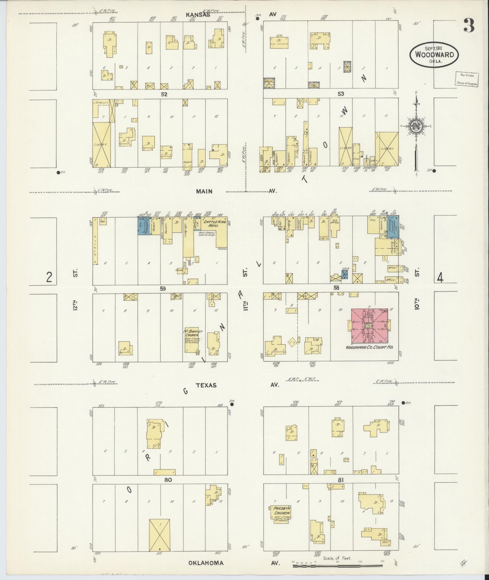 Sanborn Fire Insurance Map from Woodward, Woodward County, Oklahoma (1911), Sheet #0003 - Historic Sanborn Fire Insurance Map Print, vintage old map wall art, antique decor, genealogy gift, Oklahoma Oklahoma map