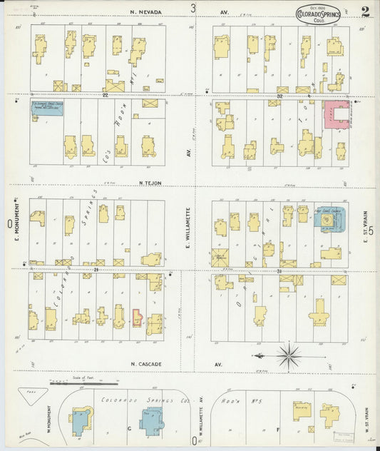 Sanborn Fire Insurance Map from Colorado Springs, El Paso County, Colorado (1900), Sheet #0002 - Historic Sanborn Fire Insurance Map Print, vintage old map wall art, antique decor, genealogy gift, Colorado Colorado map