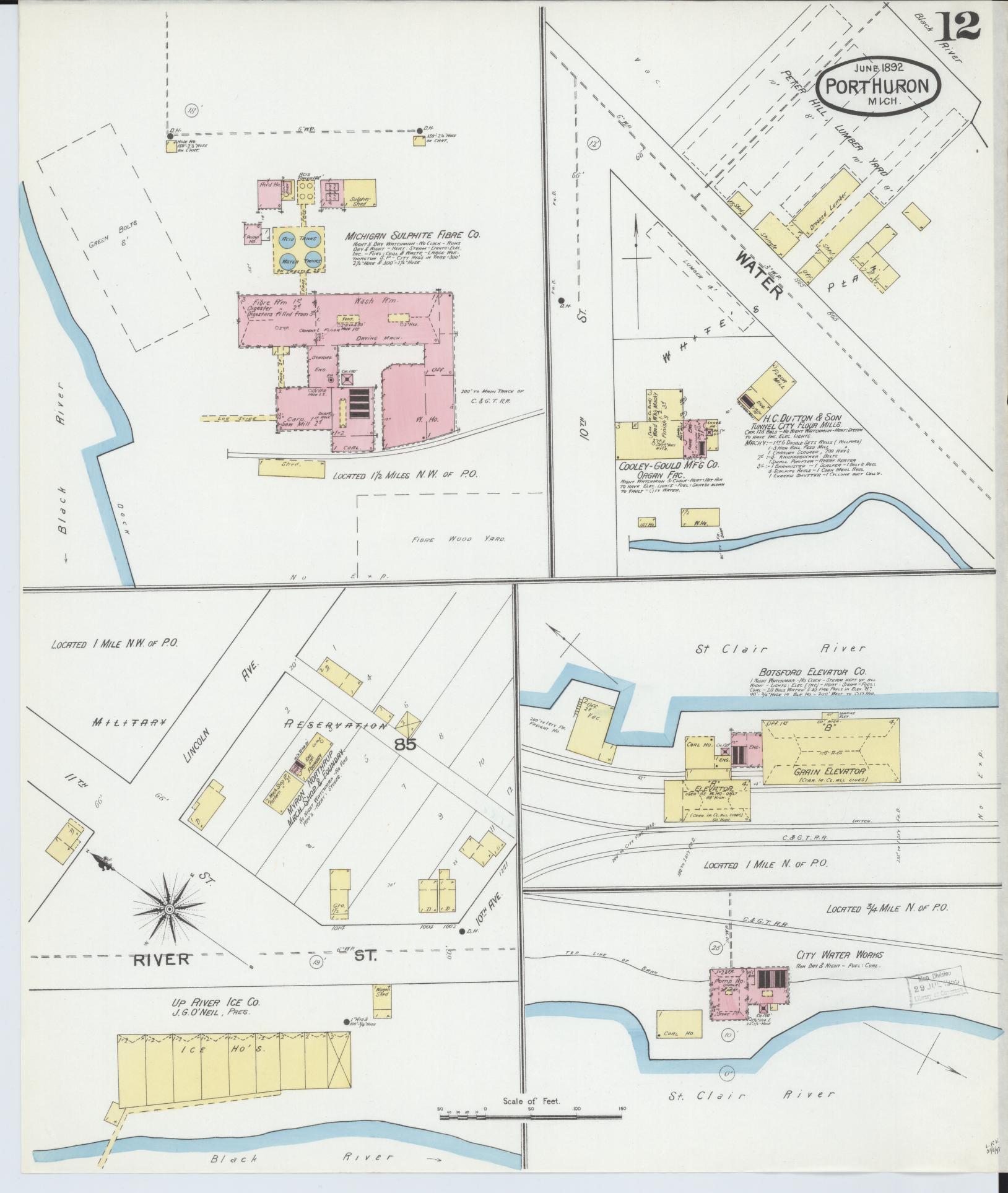 Sanborn Fire Insurance Map from Port Huron, Saint Clair County, Michigan (1892), Sheet #0012 - Complete Map Set gallery image, historic Sanborn map, vintage wall art, Michigan Michigan